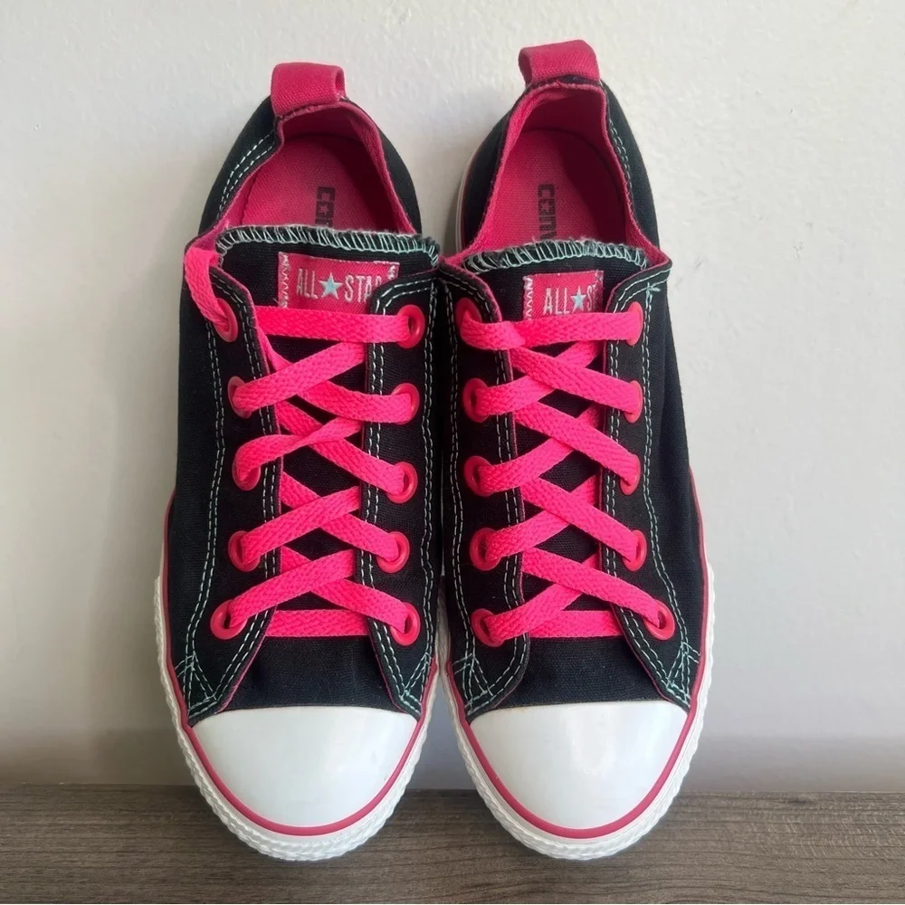 Converse Junior All Star Ox Black Hot Pink Shoe Size 4 #428